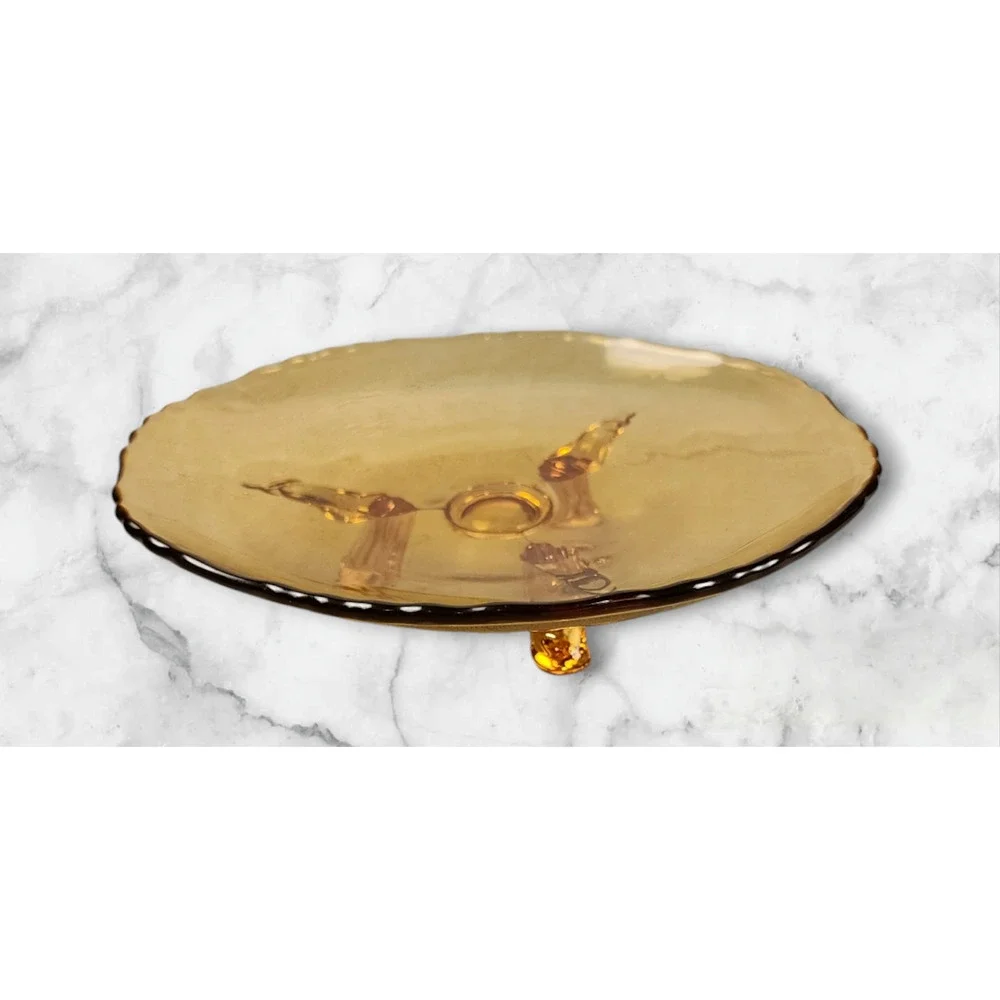 Vintage Indiana Glass 3 Footed Scalloped Edge Serving /Candy Dish